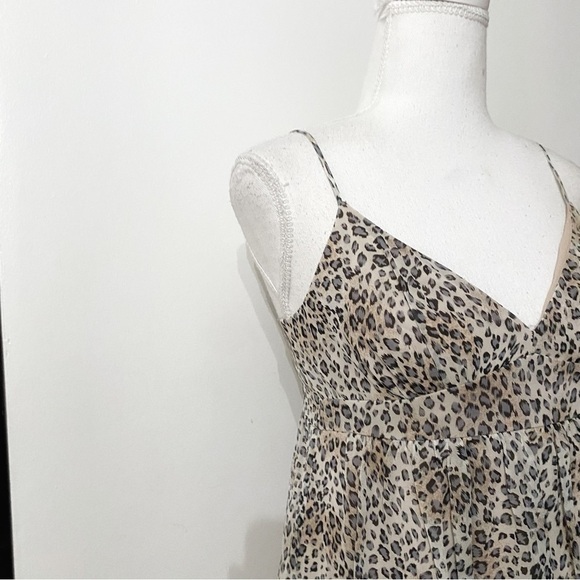 Bcbgmaxazria 100% SILK LEOPARD PRINT SPAGHETTI STRAPS EMPIRE WAIST MINI DRESS - Picture 4 of 12